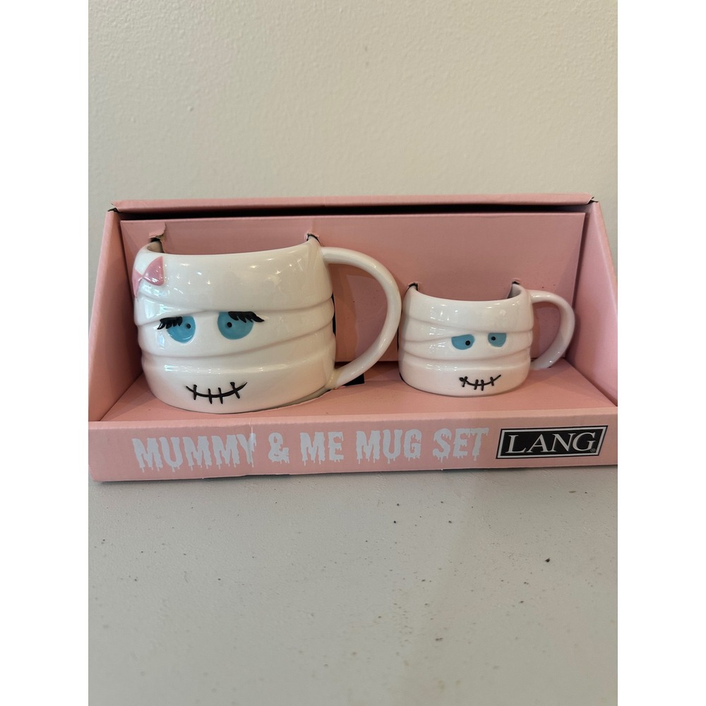 LANG Mummy & Me Mug Set Hand Painted Ceramic Halloween Coffee Cup 2 Piece New
